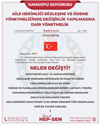 AİLE HEKİMLİĞİ SÖZLEŞME VE ÖDEME YÖNETMELİĞİNDE DEĞİŞİKLİK...